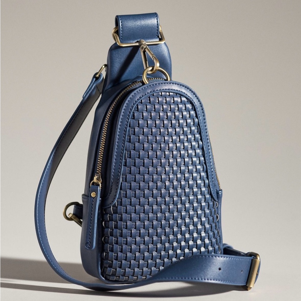 Anthropologie Urban Originals Woven Liberty Sling Bag Purse Crossbody Blue NEW